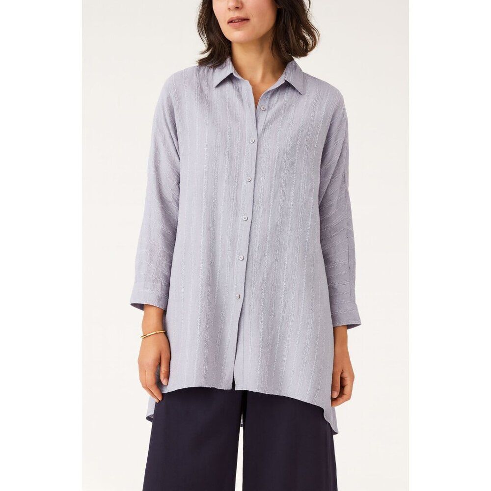Habitat Purple Button-Up Long Sleeve Tunic Lagenlook Shirt Womens Size Medium